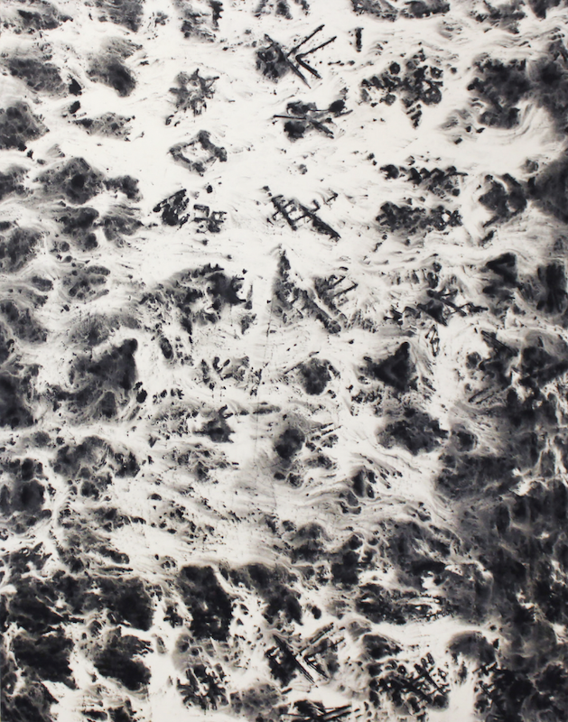 Nasreddine Bennacer. Je remonte la trace de mes pas. : Nasreddine Bennacer. Sans titre, 2020. 160 x 120 cm. Gouache sur papier japon marouflé sur toile. Courtesy de la galerie AFIKARIS et de l’artiste.